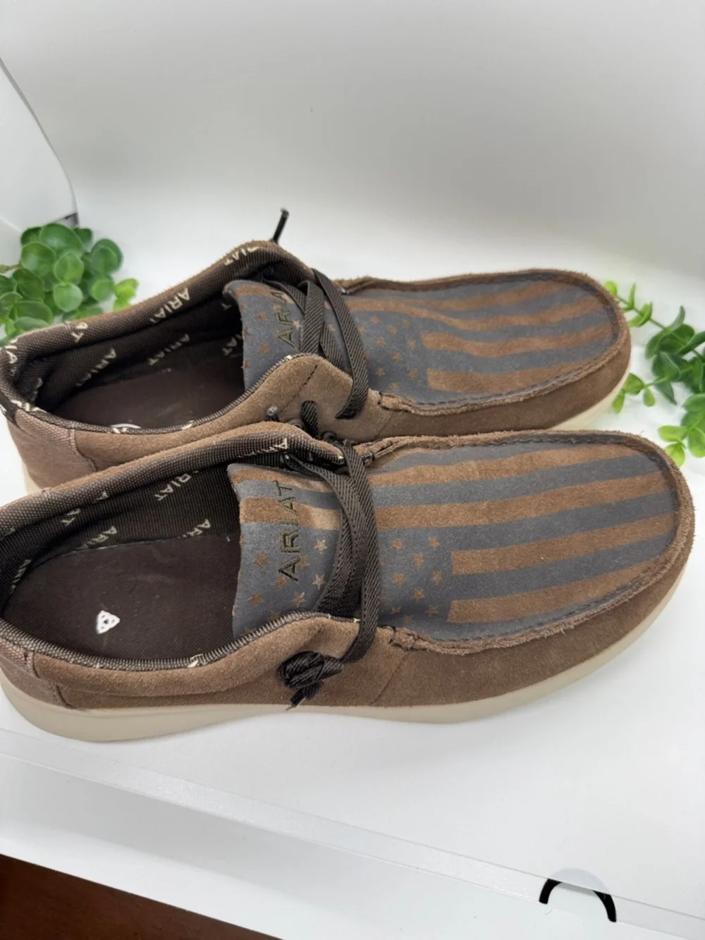 Ariat Hilo Slip on Casual Shoes Brown Bomber Suede Flag USA 10050974 Mens 11D